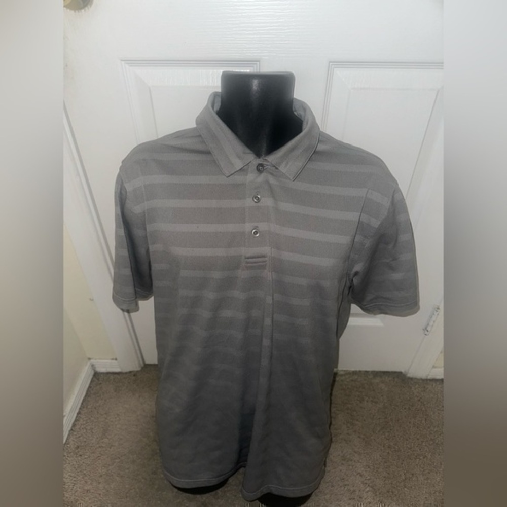 Men’s used Bolle size Large grey striped polo shirt